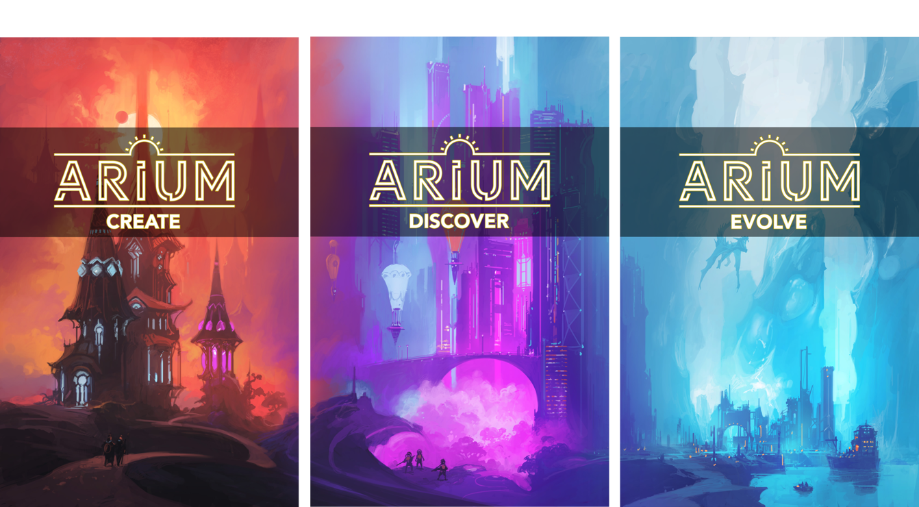 Build any world. Play any setting. Deepen any campaign. Arium: Create, Discover, and Evolve book covers.
